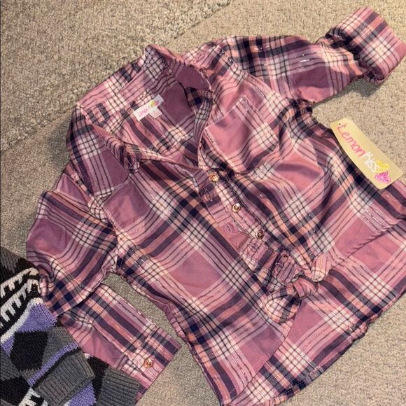 NWT Plaid Pink Kids Shirt and sweater set - Picture 8 of 12